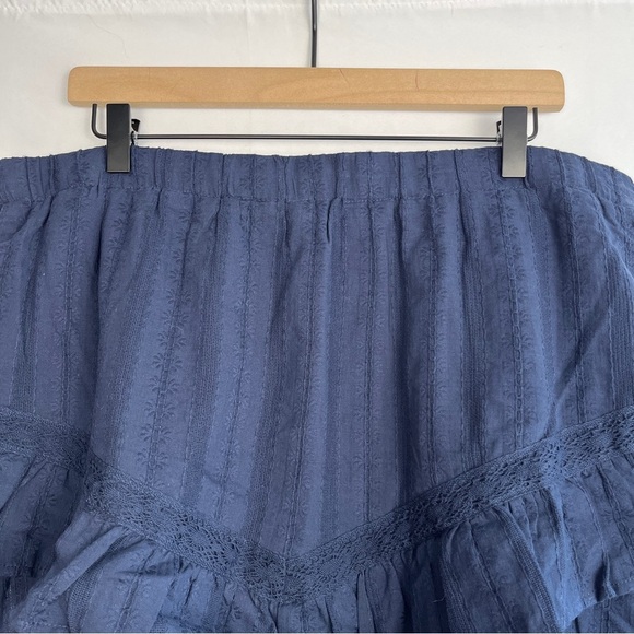 Lace Insert Tiered Ruffle Cotton Mini Skirt Boho Nautical Summer Navy Blue XL - Picture 6 of 10